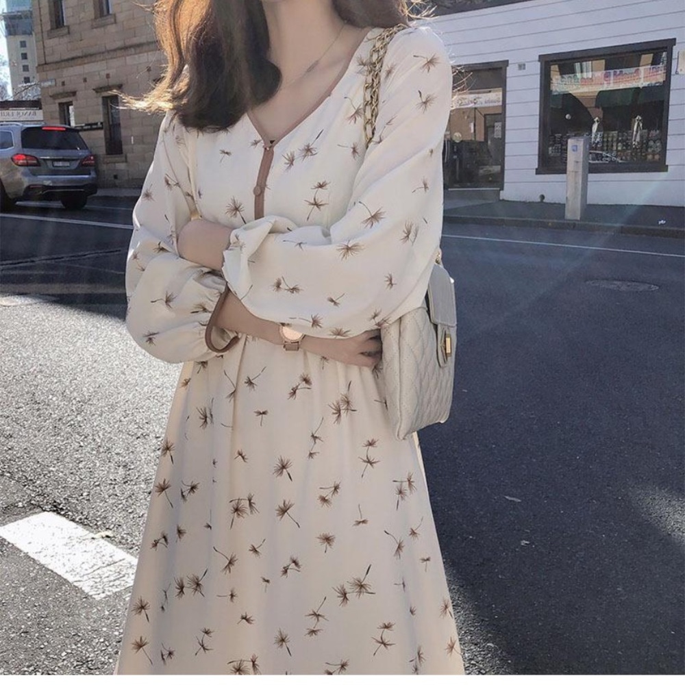 DESIGN IN KOREA Elegant Cream Dress with Brown Accents M NWOT - Picture 3 of 11